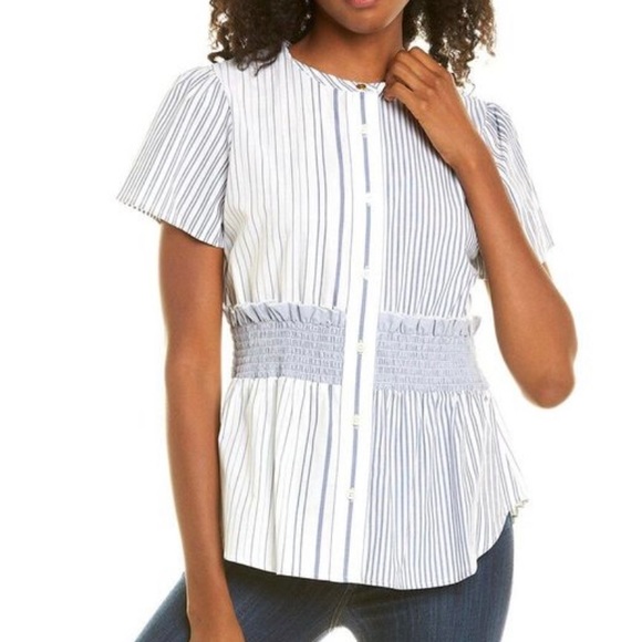 Donna Karan Women's Blue Stripe Top size L - Picture 1 of 8
